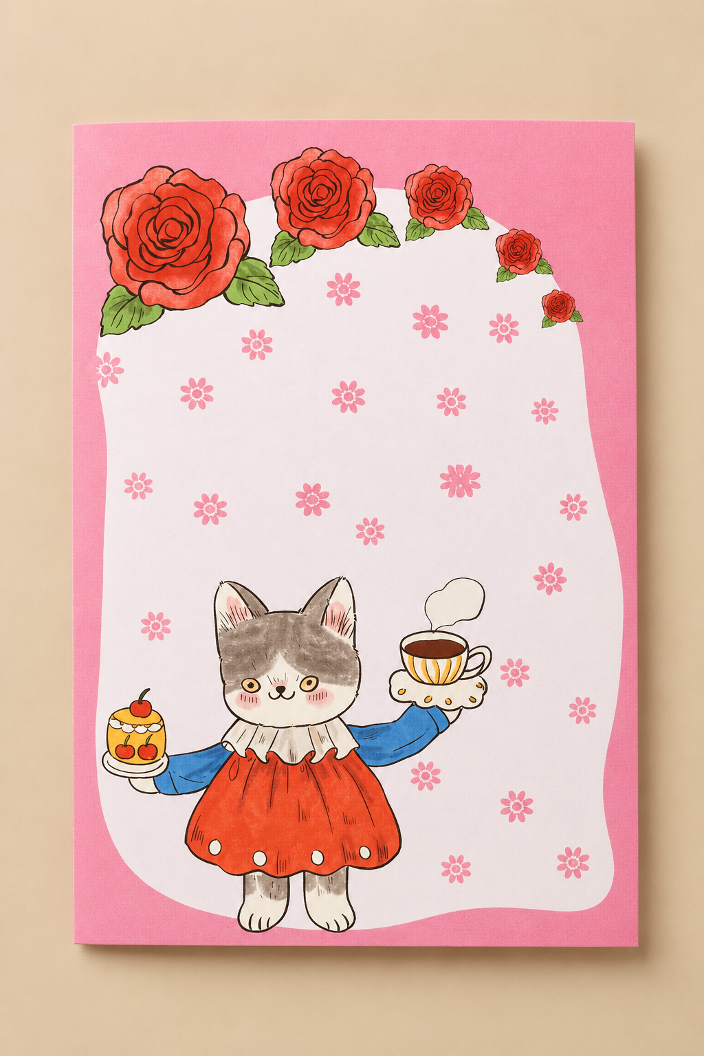 Vintage Rose Cat Post Card - Pink