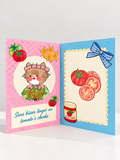 Tomato Cat Greeting Card - Pink