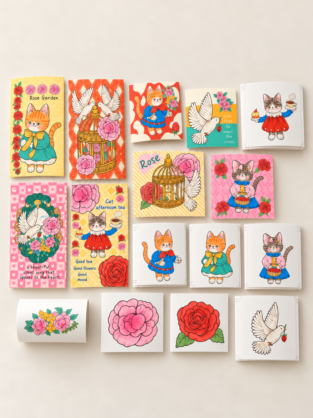 Vintage Rose Cat Sticker Set