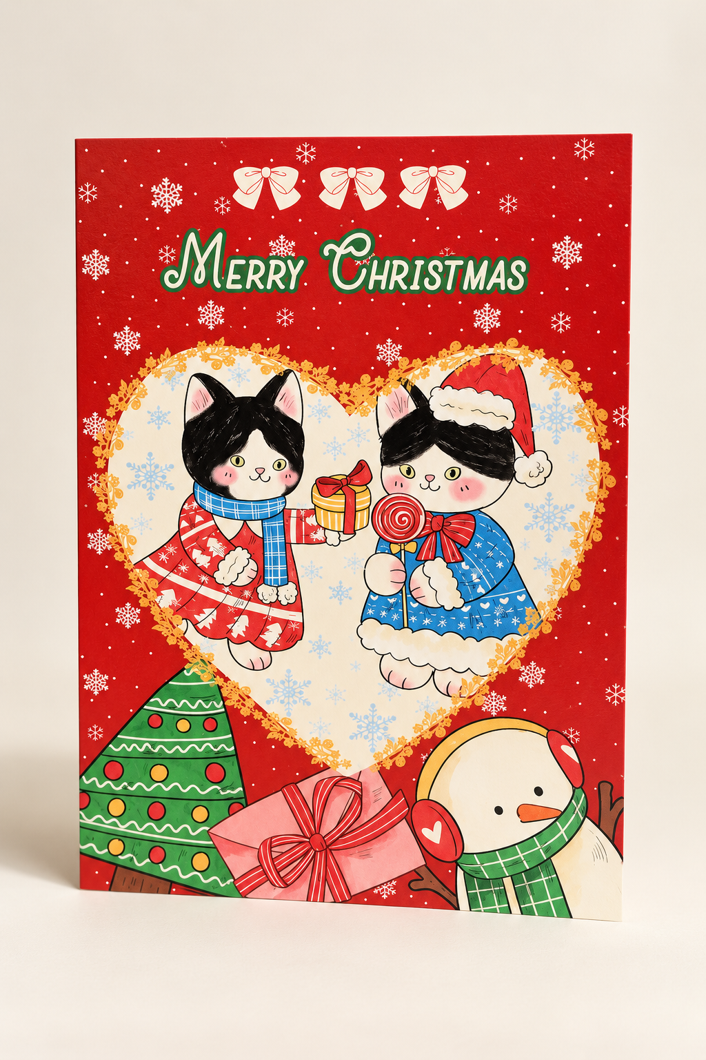 Christmas Cat Greeting Card - Red