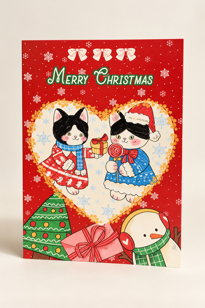 Christmas Cat Greeting Card - Red