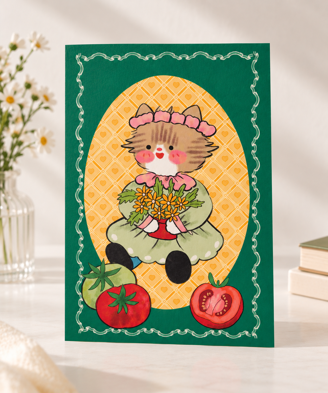 Tomato Cat Post Card - Green