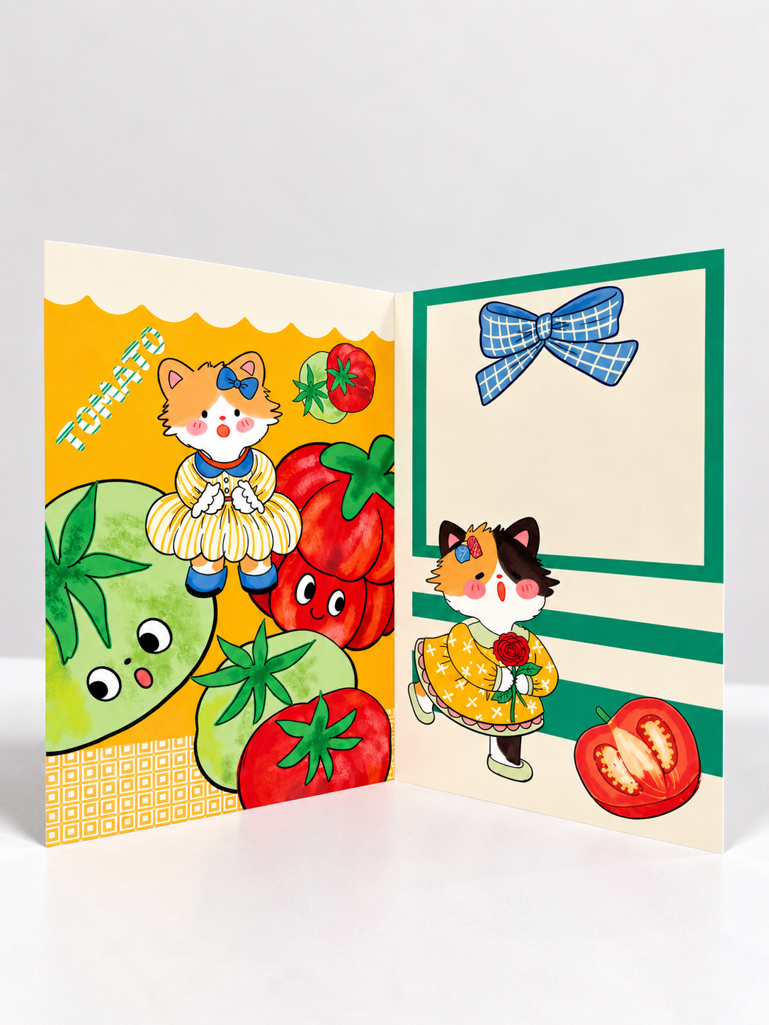 Tomato Cat Greeting Card - Green