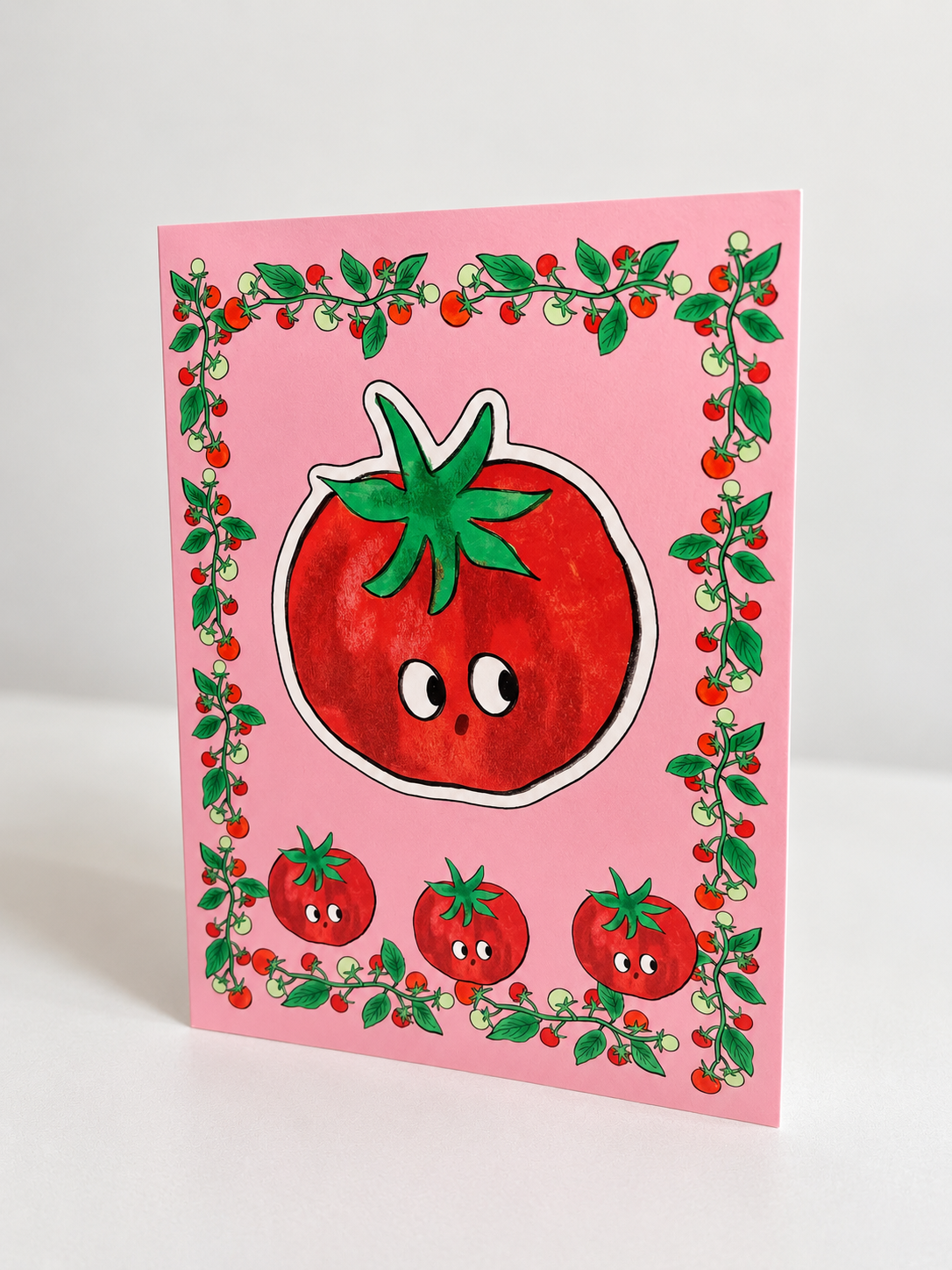 Tomato Cat Greeting Card - Pink