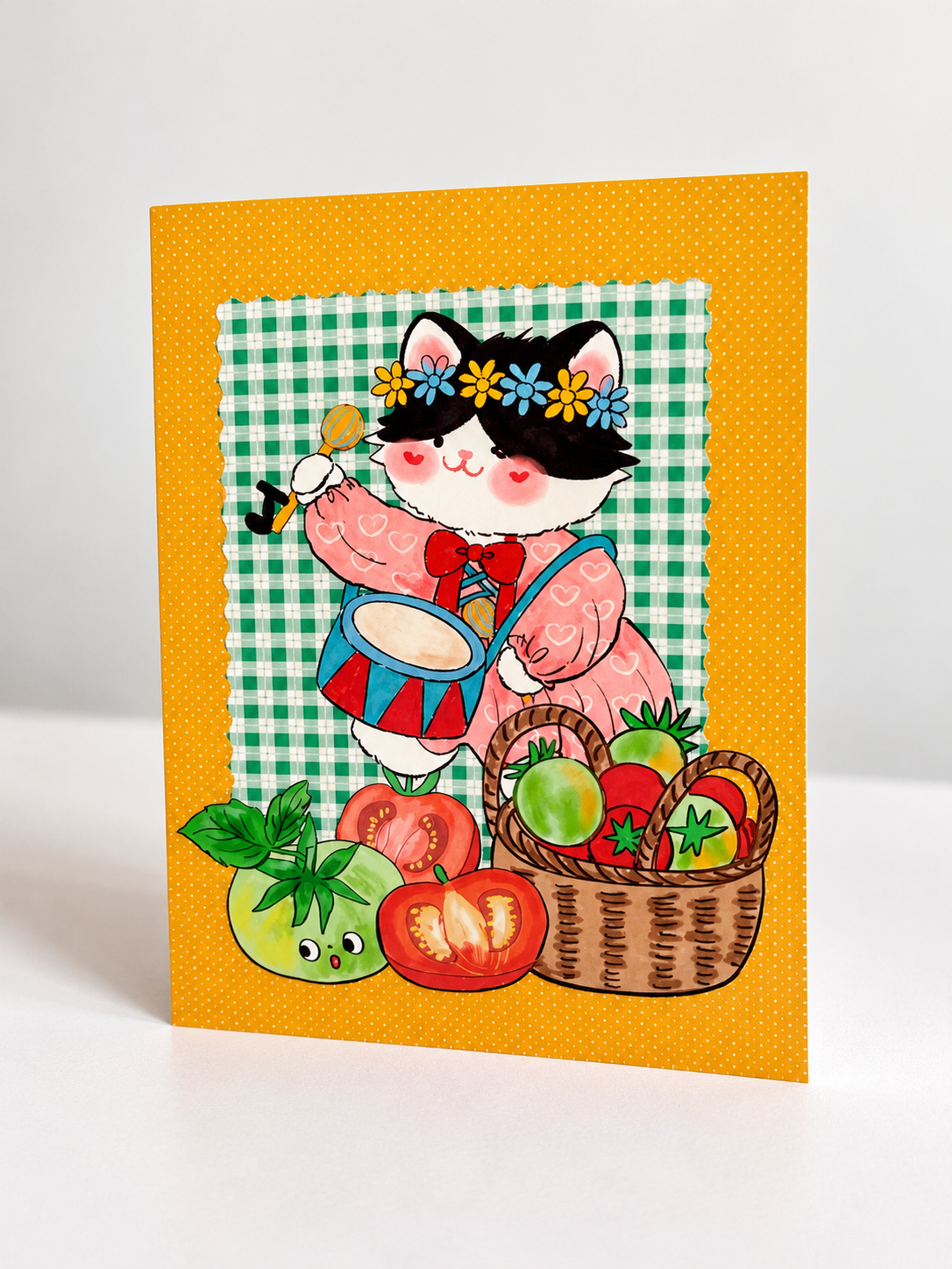 Tomato Cat Greeting Card - Green