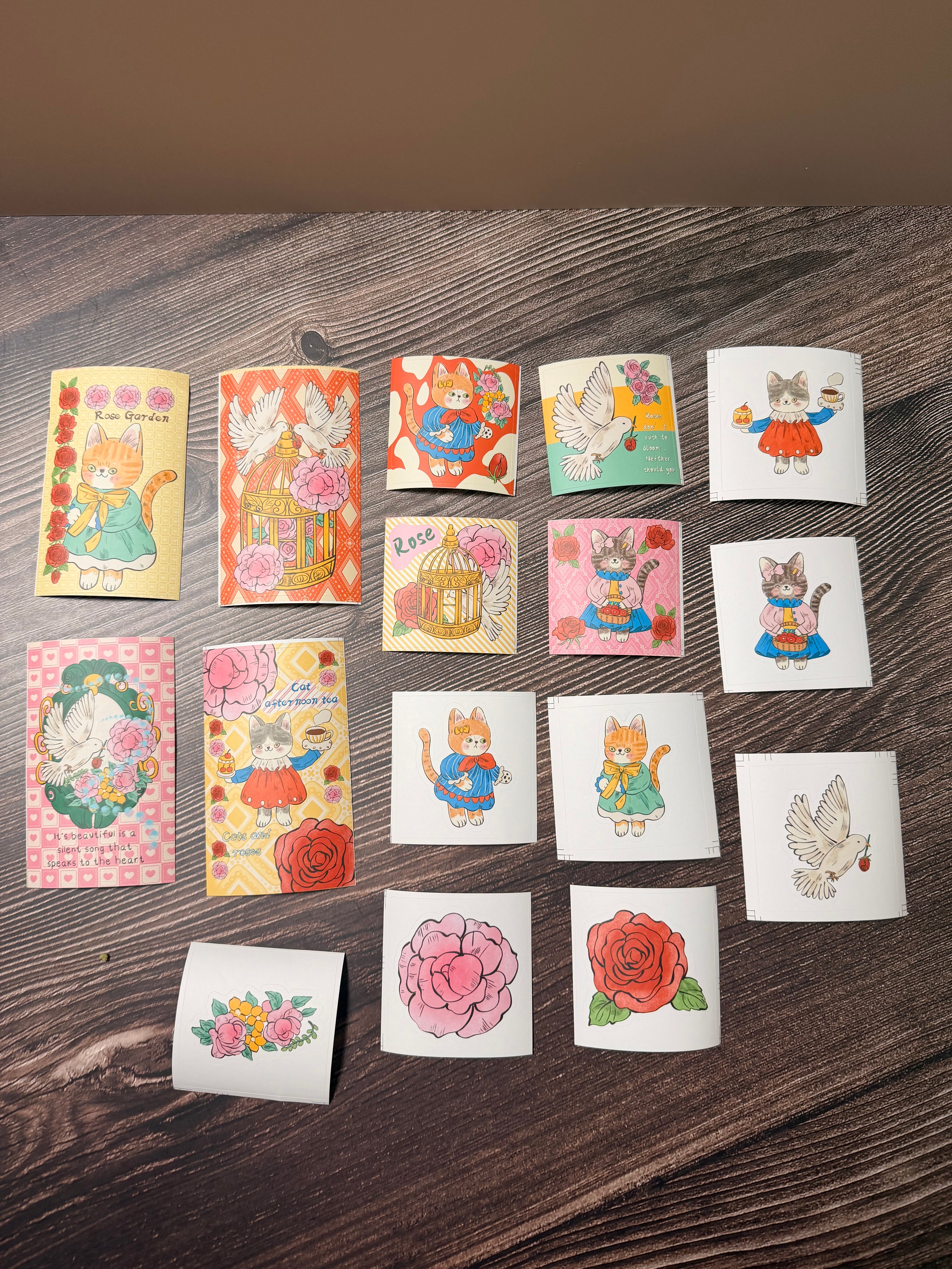 Vintage Rose Cat Sticker Set
